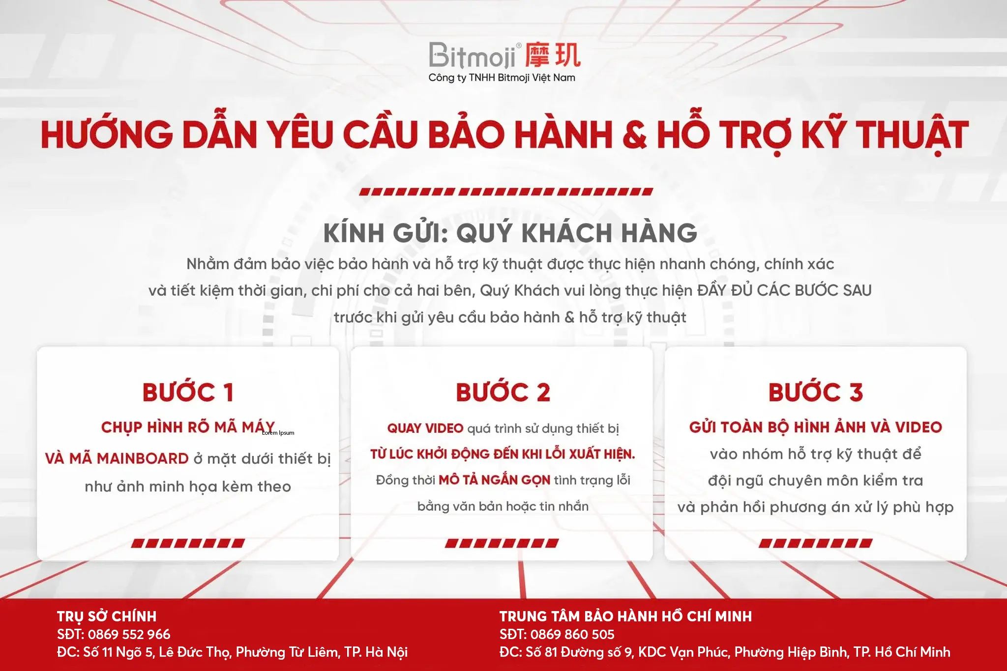 HƯỚNG DẪN YÊU CẦU BẢO HÀNH & HỖ TRỢ KỸ THUẬT